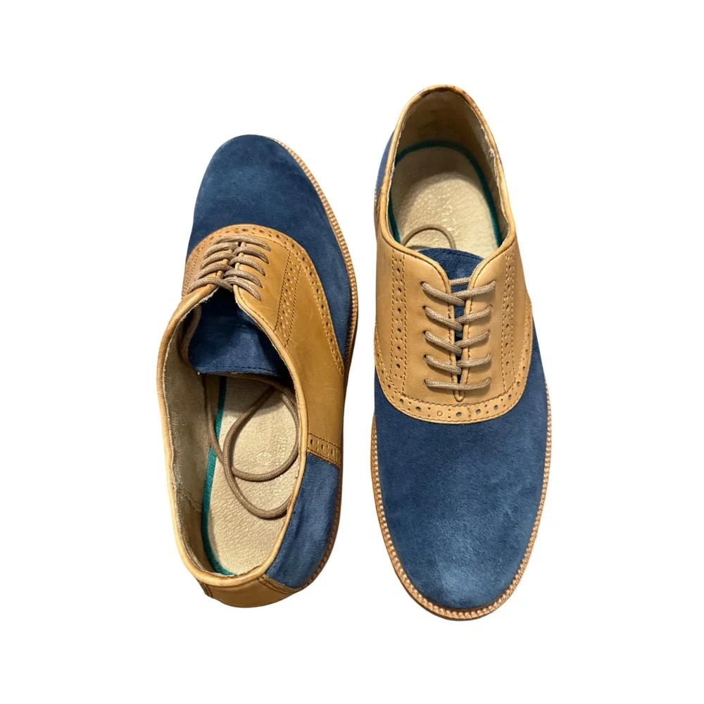Polo Ralph Lauren Torrington Mens 10.5 D Blue Suede Tan Leather Saddle Shoes